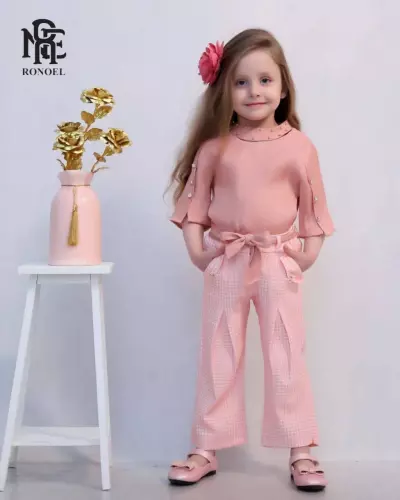 شومیز شلوار دخترانه صورتی چهارخونه